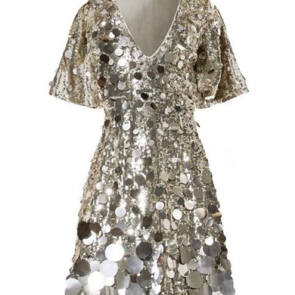 Silver Sequin Dress with Short Sleeves